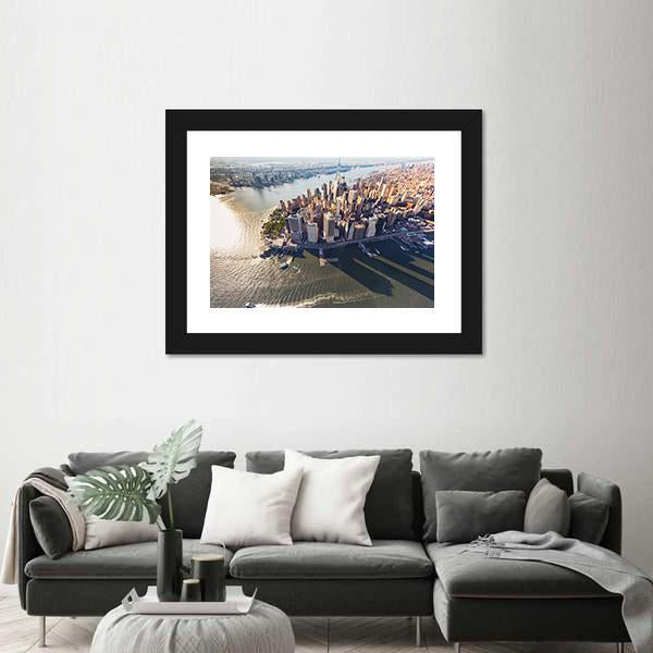 View Of Lower Manhattan With Hudson River Canvas Wall Art-5 Horizontal-Gallery Wrap-22" x 12"-Tiaracle