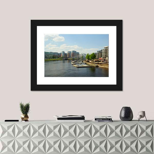 Malaya Nevka & Lazarevsky Bridge In St. Petersburg Canvas Wall Art-1 Piece-Framed Print-20" x 16"-Tiaracle