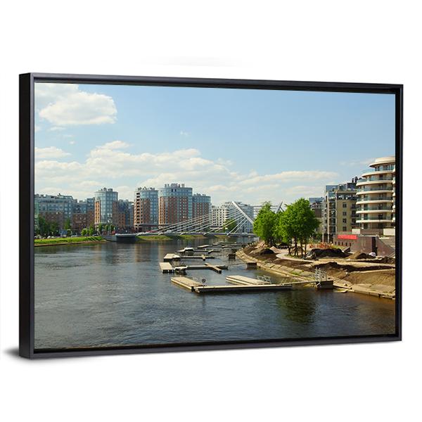 Malaya Nevka & Lazarevsky Bridge In St. Petersburg Canvas Wall Art-3 Horizontal-Gallery Wrap-25" x 16"-Tiaracle
