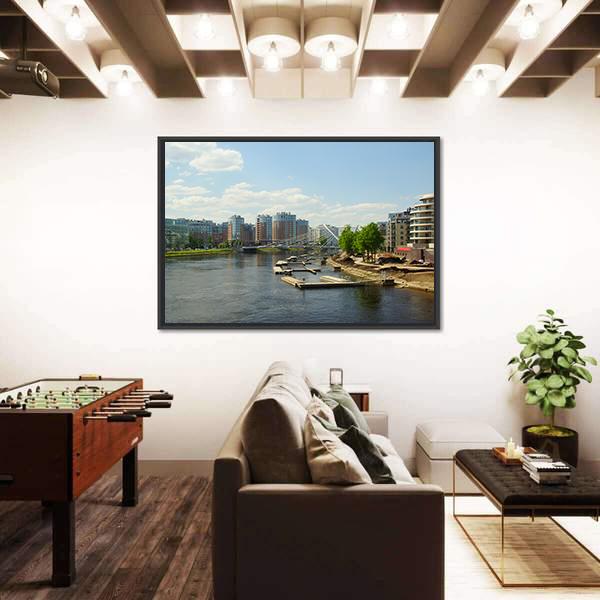 Malaya Nevka & Lazarevsky Bridge In St. Petersburg Canvas Wall Art-3 Horizontal-Gallery Wrap-25" x 16"-Tiaracle
