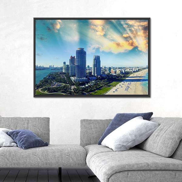 View Of Miami Beach Canvas Wall Art-5 Horizontal-Gallery Wrap-22" x 12"-Tiaracle
