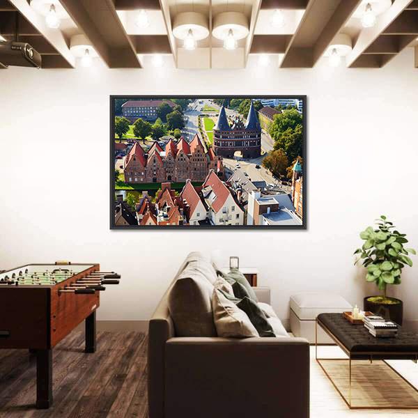 View Of Salzspeicher And Holstentor Gate In Lubeck Canvas Wall Art-5 Horizontal-Gallery Wrap-22" x 12"-Tiaracle