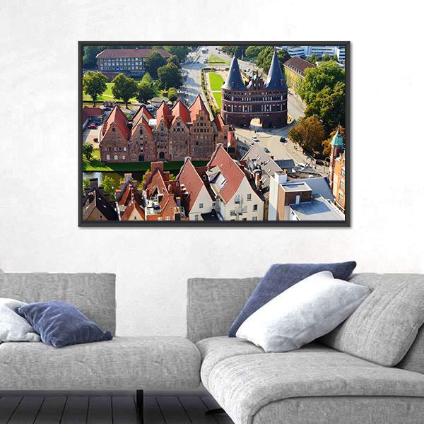 View Of Salzspeicher And Holstentor Gate In Lubeck Canvas Wall Art-5 Horizontal-Gallery Wrap-22" x 12"-Tiaracle