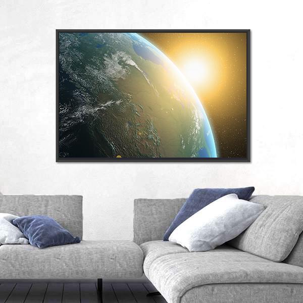 View Of Sunrise Over North America Canvas Wall Art-3 Horizontal-Gallery Wrap-25" x 16"-Tiaracle