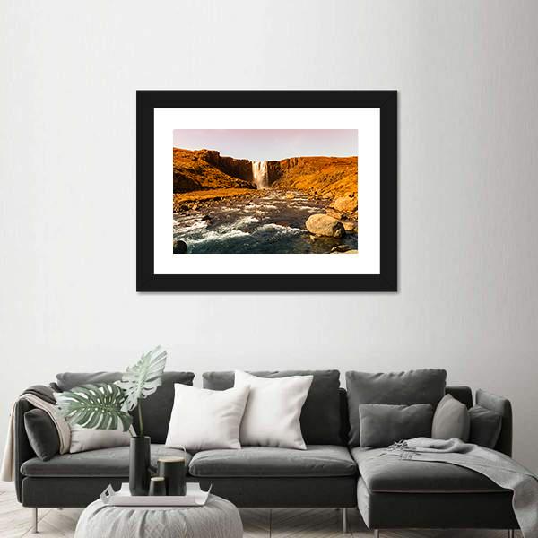 View To The Waterfall In Iceland Canvas Wall Art-5 Horizontal-Gallery Wrap-22" x 12"-Tiaracle