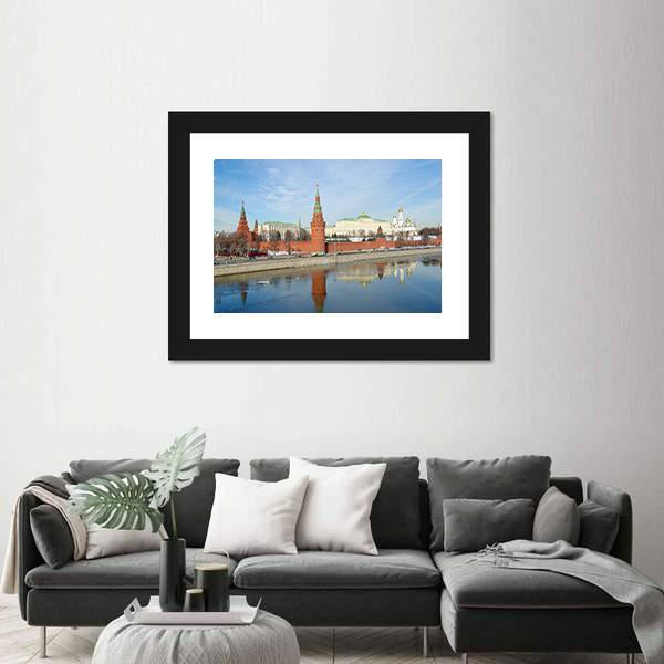 Views Of Moscow Kremlin And Kremlevskaya Embankment Canvas Wall Art-3 Horizontal-Gallery Wrap-25" x 16"-Tiaracle