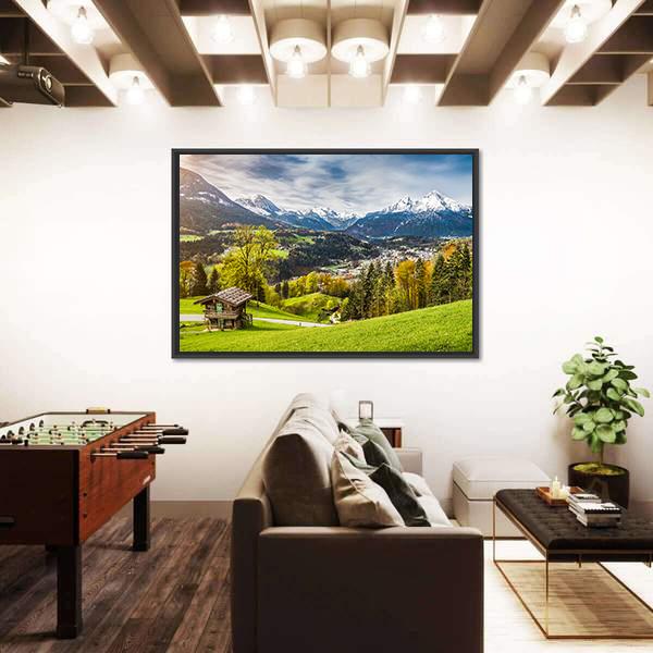 Village In Bavarian Alps Canvas Wall Art-3 Horizontal-Gallery Wrap-25" x 16"-Tiaracle