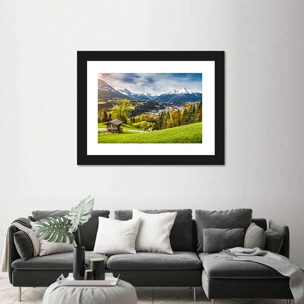 Village In Bavarian Alps Canvas Wall Art-3 Horizontal-Gallery Wrap-25" x 16"-Tiaracle