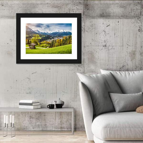 Village In Bavarian Alps Canvas Wall Art-3 Horizontal-Gallery Wrap-25" x 16"-Tiaracle