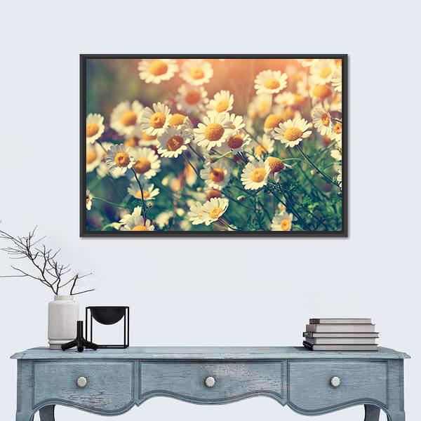 Vintage Wild Chamomile Flowers Canvas Wall Art-1 Piece-Floating Frame-24" x 16"-Tiaracle