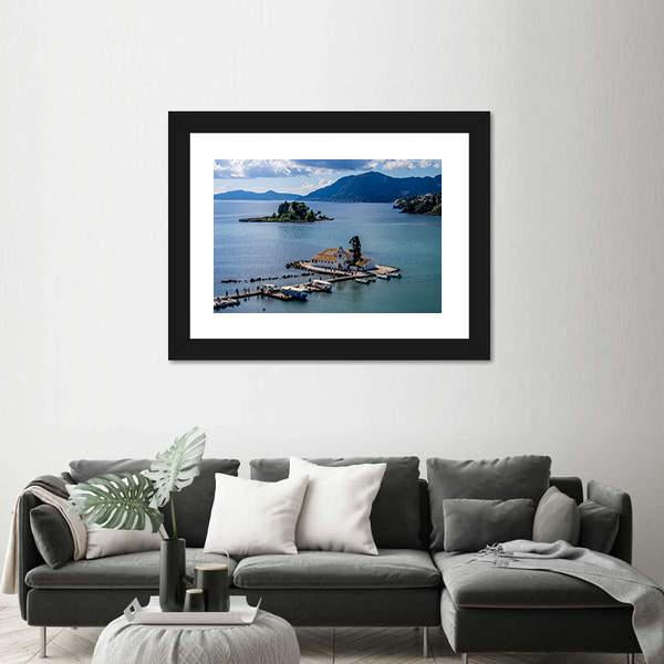 Vlacherna Monastery Greece Canvas Wall Art-5 Horizontal-Gallery Wrap-22" x 12"-Tiaracle