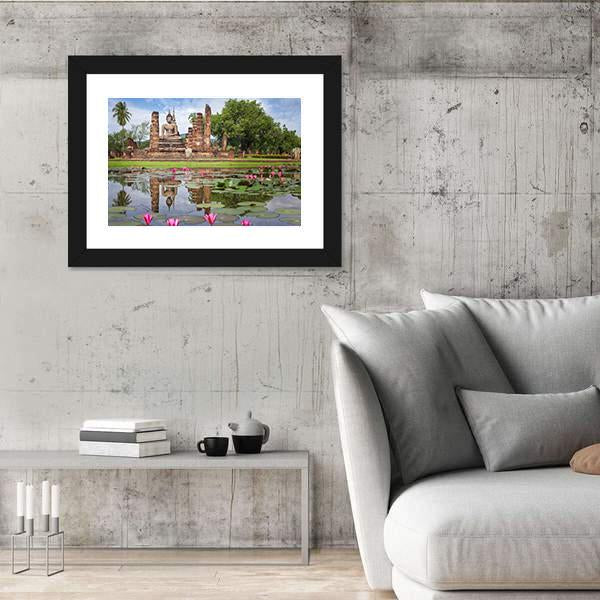 Wat Mahathat in Sukhothai Historical Park Thailand Canvas Wall Art-5 Horizontal-Gallery Wrap-22" x 12"-Tiaracle