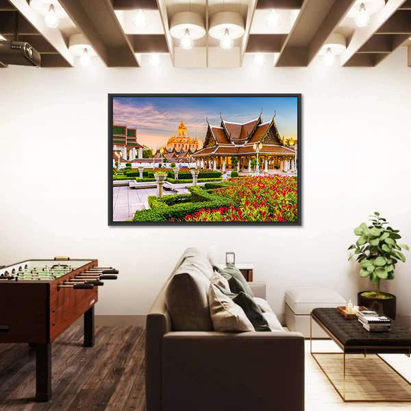 Wat Ratchanatdaram Temple In Bangkok Canvas Wall Art-5 Horizontal-Gallery Wrap-22" x 12"-Tiaracle