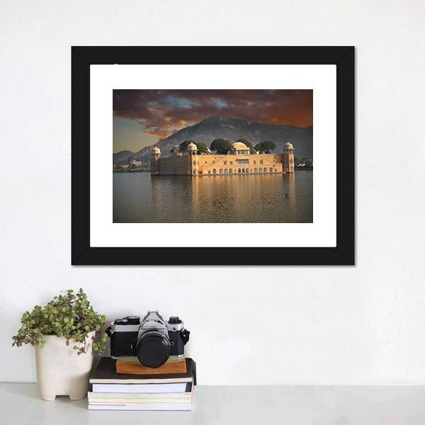 Water Palace In Jaipur Canvas Wall Art-1 Piece-Framed Print-42" x 14"-Tiaracle