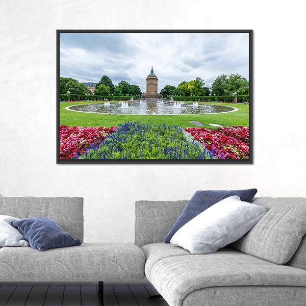 Water Tower In Mannheim Germany Canvas Wall Art-5 Horizontal-Gallery Wrap-22" x 12"-Tiaracle