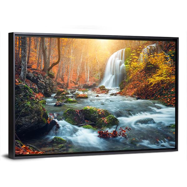 Waterfall At Mountain River In Colorful Autumn Forest Canvas Wall Art-5 Horizontal-Gallery Wrap-22" x 12"-Tiaracle