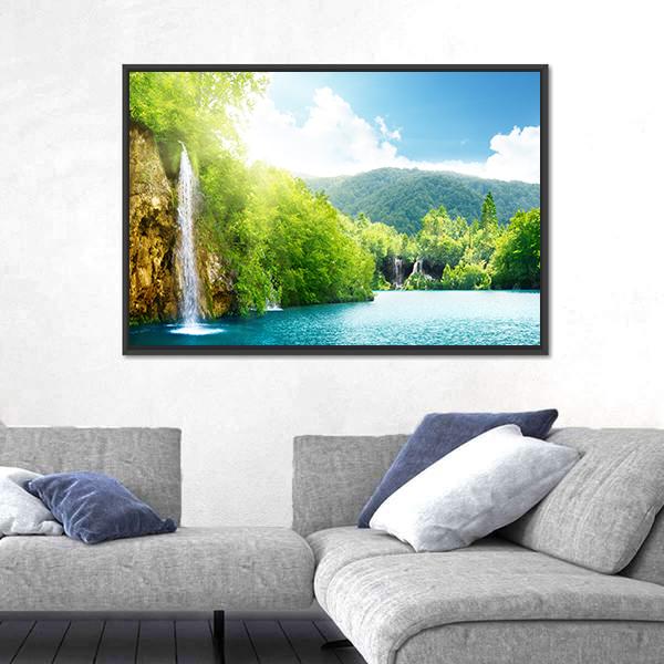Waterfall In Croatia Canvas Wall Art-5 Horizontal-Gallery Wrap-22" x 12"-Tiaracle