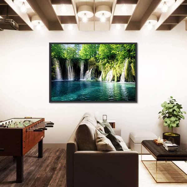 Waterfall In Forest Plitvice Croatia Canvas Wall Art-5 Horizontal-Gallery Wrap-22" x 12"-Tiaracle