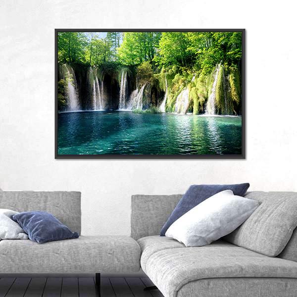 Waterfall In Forest Plitvice Croatia Canvas Wall Art-5 Horizontal-Gallery Wrap-22" x 12"-Tiaracle