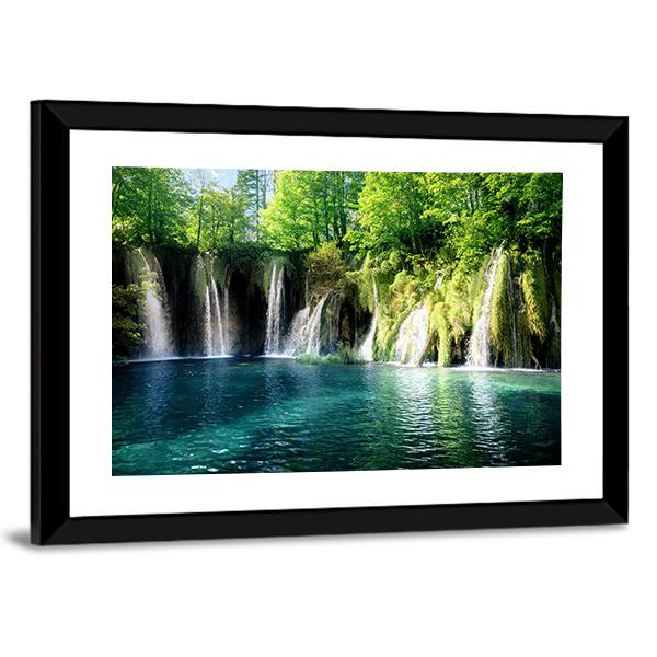 Waterfall In Forest Plitvice Croatia Canvas Wall Art-5 Horizontal-Gallery Wrap-22" x 12"-Tiaracle