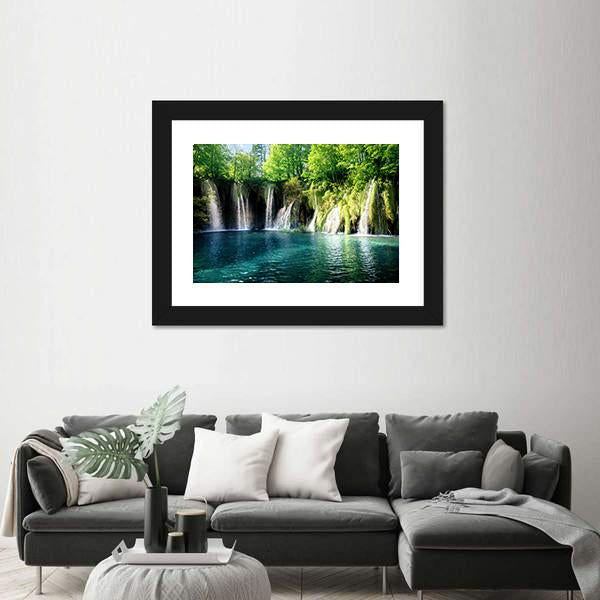 Waterfall In Forest Plitvice Croatia Canvas Wall Art-5 Horizontal-Gallery Wrap-22" x 12"-Tiaracle