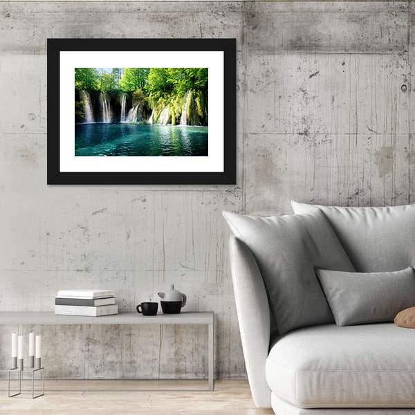 Waterfall In Forest Plitvice Croatia Canvas Wall Art-5 Horizontal-Gallery Wrap-22" x 12"-Tiaracle