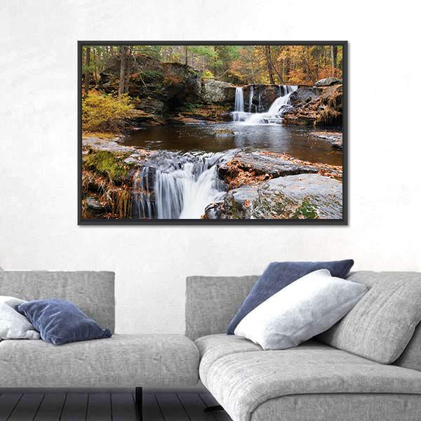 Waterfall In Mountain Canvas Wall Art-5 Horizontal-Gallery Wrap-22" x 12"-Tiaracle