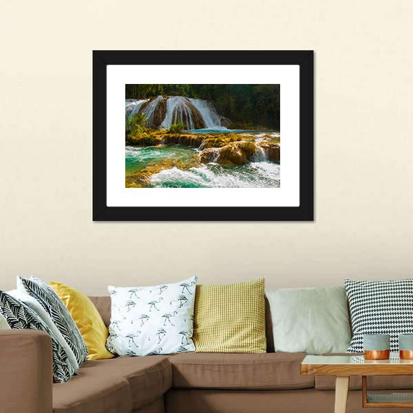 Waterfall Of Agua Azul Canvas Wall Art-5 Horizontal-Gallery Wrap-22" x 12"-Tiaracle