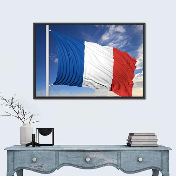 Waving Flag Of France Canvas Wall Art-1 Piece-Floating Frame-36" x 24"-Tiaracle