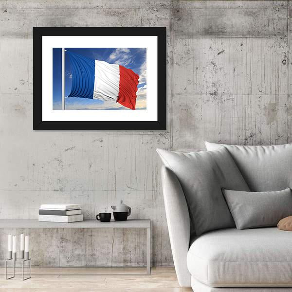 Waving Flag Of France Canvas Wall Art-5 Horizontal-Gallery Wrap-22" x 12"-Tiaracle