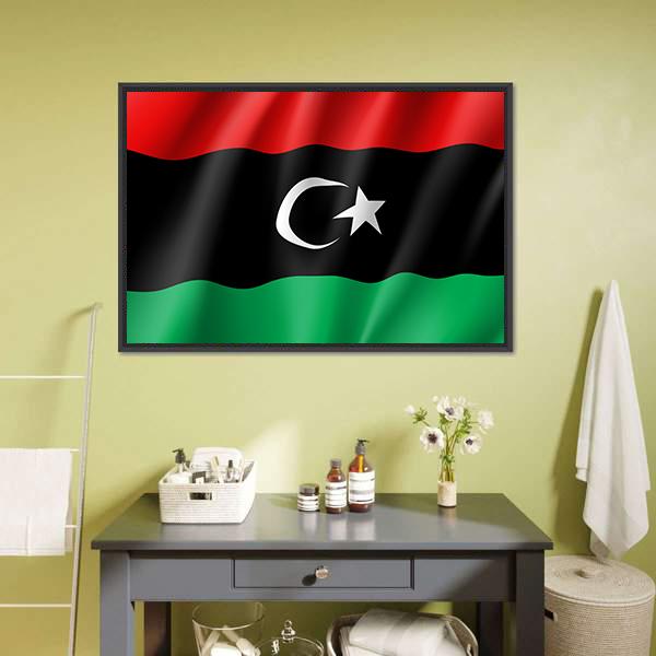 Waving Libya Flag Canvas Wall Art-1 Piece-Floating Frame-36" x 24"-Tiaracle