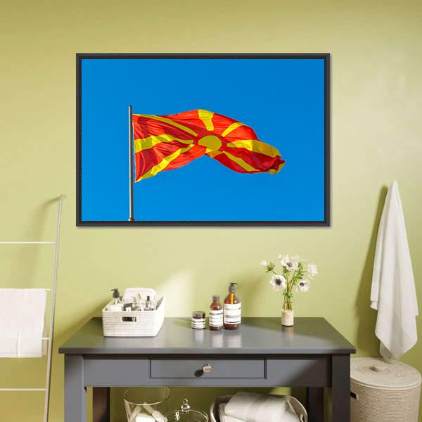 Waving Macedonian Flag Canvas Wall Art-1 Piece-Floating Frame-36" x 24"-Tiaracle