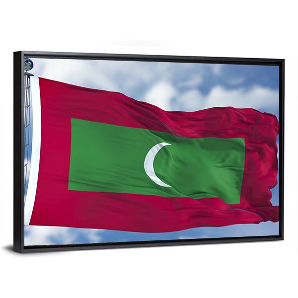 Waving Maldives Flag Canvas Wall Art-1 Piece-Floating Frame-36" x 24"-Tiaracle