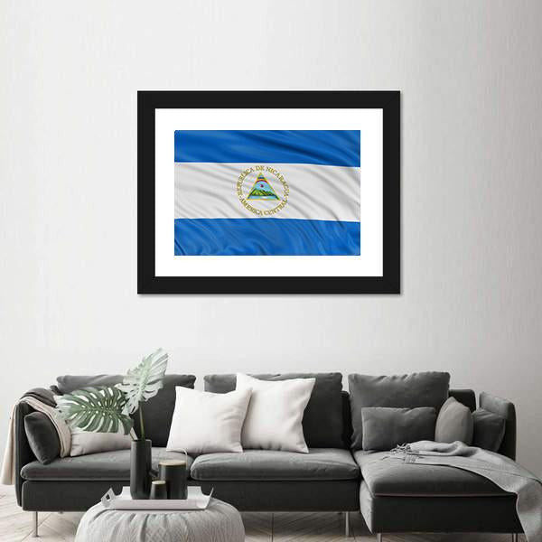 Waving Nicaragua Flag Canvas Wall Art-5 Horizontal-Gallery Wrap-22" x 12"-Tiaracle