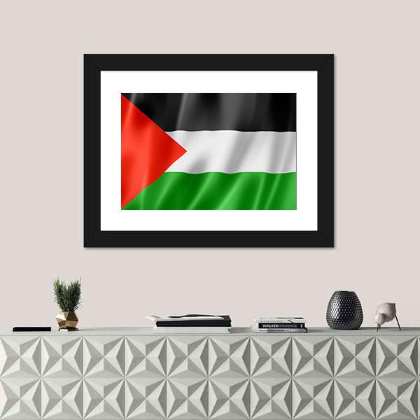 Waving Palestine Flag Panoramic Canvas Wall Art-1 Piece-36" x 12"-Tiaracle