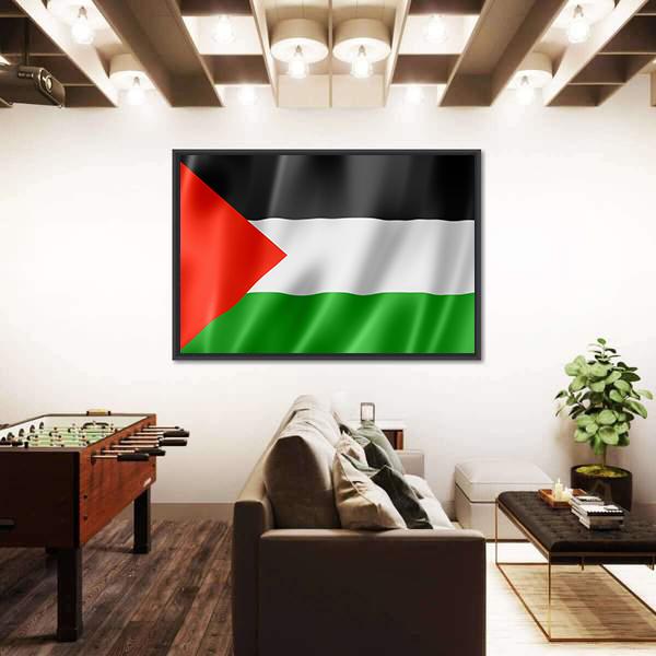 Waving Palestine Flag Panoramic Canvas Wall Art-1 Piece-36" x 12"-Tiaracle