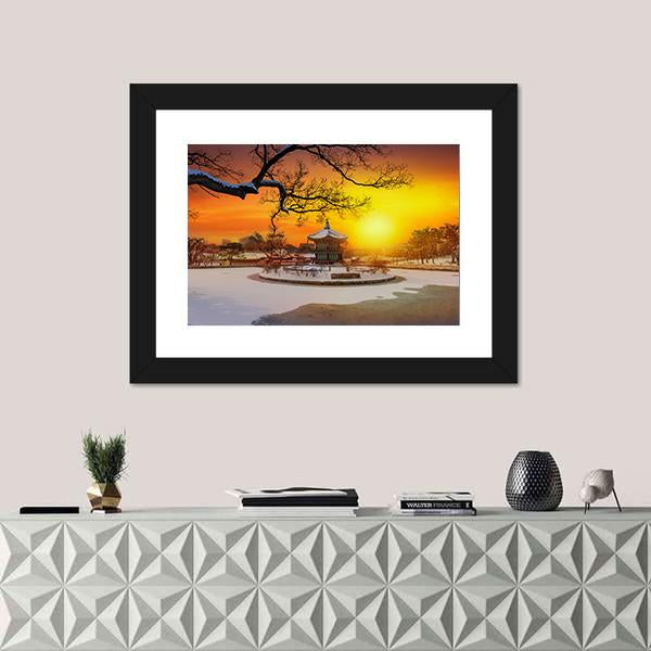 Winter At Gyeongbokgung Palace Canvas Wall Art-1 Piece-Framed Print-42" x 14"-Tiaracle