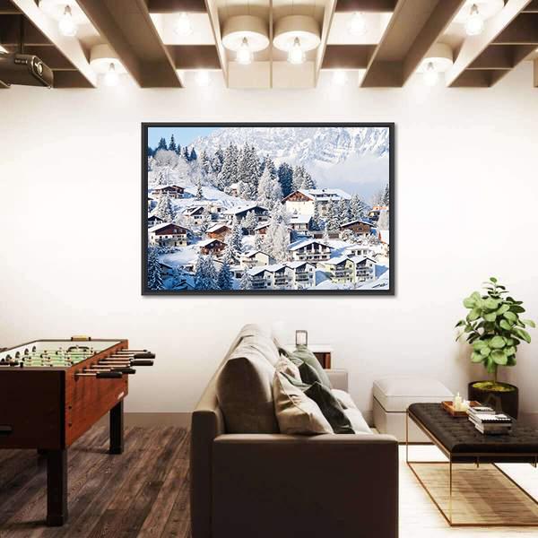 Winter In The Swiss Alps Canvas Wall Art-3 Horizontal-Gallery Wrap-25" x 16"-Tiaracle
