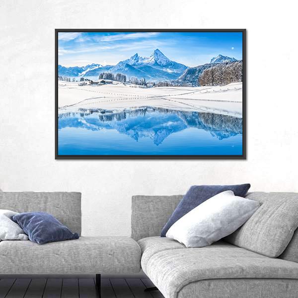 Winter Wonderland & Lake In Alps Canvas Wall Art-3 Horizontal-Gallery Wrap-25" x 16"-Tiaracle