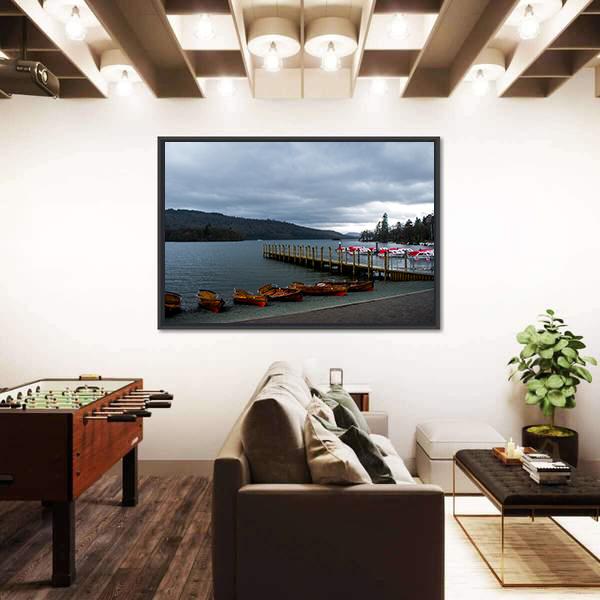 Wooden Boats In Lake District Canvas Wall Art-5 Horizontal-Gallery Wrap-22" x 12"-Tiaracle