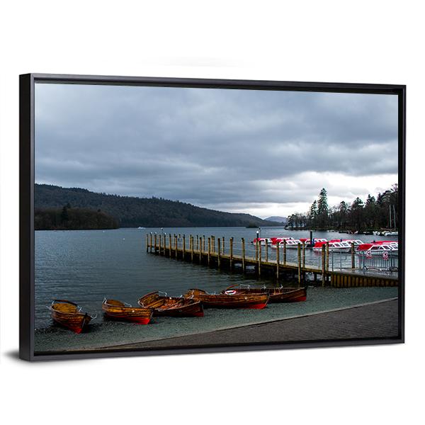 Wooden Boats In Lake District Canvas Wall Art-5 Horizontal-Gallery Wrap-22" x 12"-Tiaracle