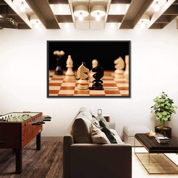 Wooden Chess Pieces Canvas Wall Art-5 Horizontal-Gallery Wrap-22" x 12"-Tiaracle