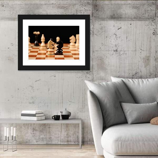 Wooden Chess Pieces Canvas Wall Art-5 Horizontal-Gallery Wrap-22" x 12"-Tiaracle