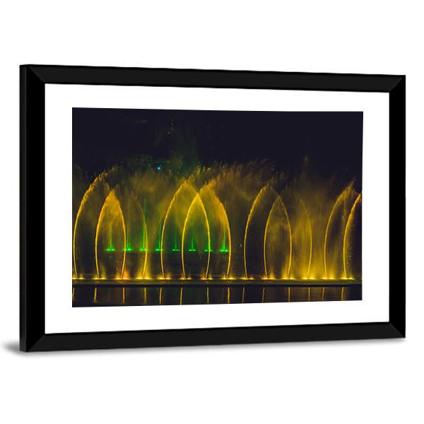 Yellow Dancing Fountain Canvas Wall Art-5 Horizontal-Gallery Wrap-22" x 12"-Tiaracle