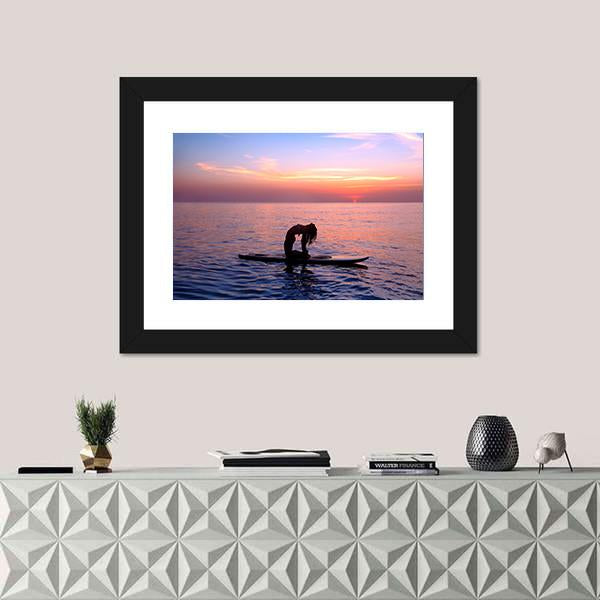 Yoga Trainer On The Paddle Board Canvas Wall Art-1 Piece-Framed Print-42" x 14"-Tiaracle