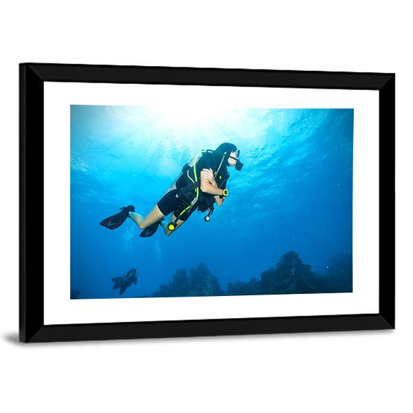 Young Woman Scuba Diver Canvas Wall Art-5 Horizontal-Gallery Wrap-22" x 12"-Tiaracle