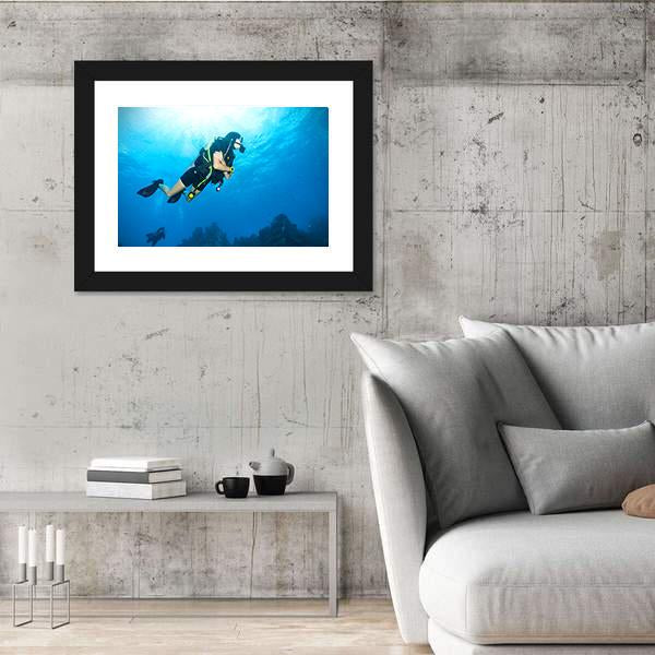 Young Woman Scuba Diver Canvas Wall Art-5 Horizontal-Gallery Wrap-22" x 12"-Tiaracle