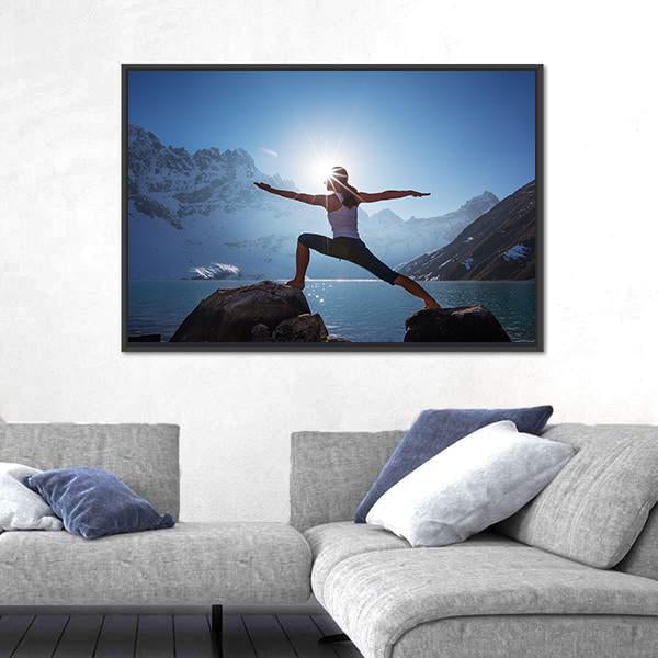 Young Woman Yoga At Mountain Canvas Wall Art-5 Horizontal-Gallery Wrap-22" x 12"-Tiaracle