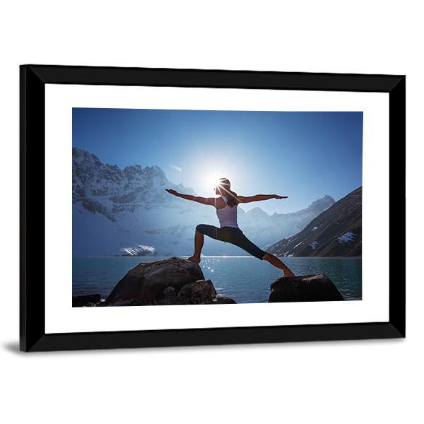 Young Woman Yoga At Mountain Canvas Wall Art-5 Horizontal-Gallery Wrap-22" x 12"-Tiaracle