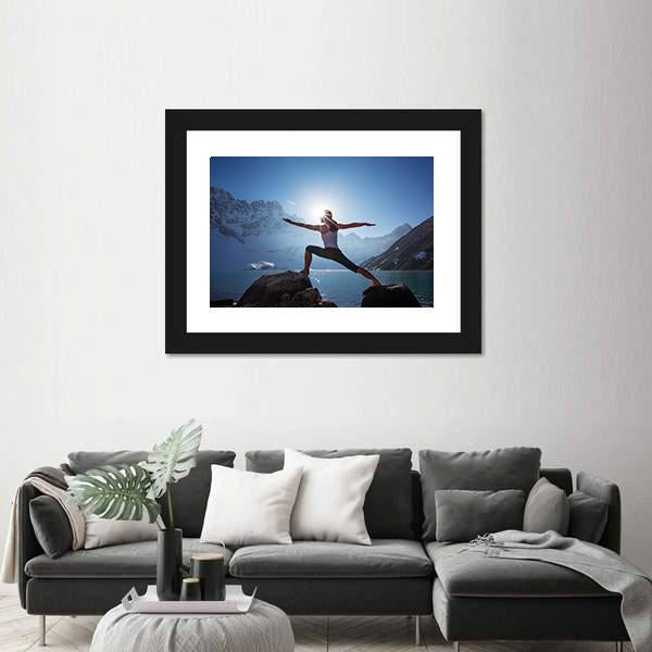 Young Woman Yoga At Mountain Canvas Wall Art-5 Horizontal-Gallery Wrap-22" x 12"-Tiaracle